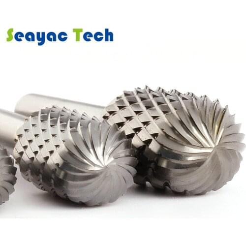 Carbide Tungsten Steel Grinding Head BurrsC-type Double Slot Cylindrical Ball Head Milling Cutter for Wood and aluminium working