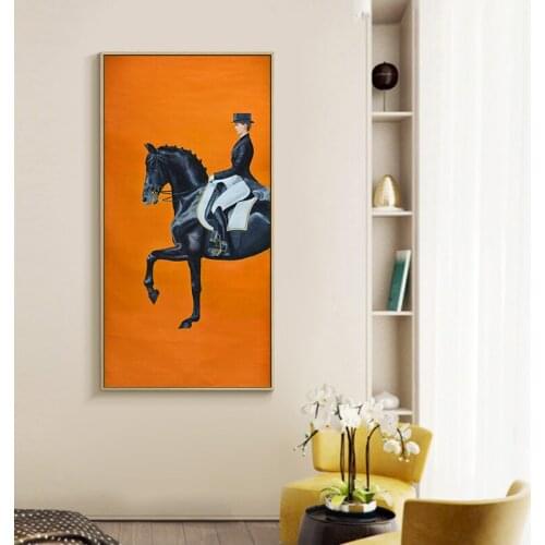 Classic Modern Orange Horse racing Canvas Print Painting Poster Cool Wall Art Wall Pictures for Entryway Large Size Home Decor