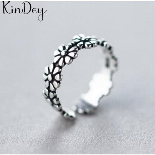 Kindey Punk Personality Silver Color Flower Rings For Women Wedding Jewelry Adjustable Antique Finger Ring Anillos