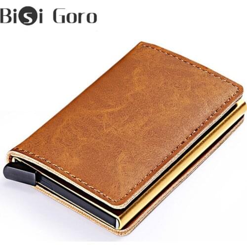BISI GORO RFID Business Card Holder Card For Men Vintage Metal Single Box ID Card Case Slim Thin Wallets For Credit Card