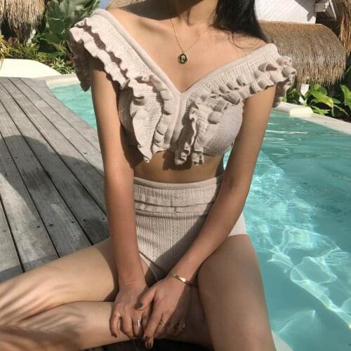 Swimsuit Female Swimwear Womens Two-Piece Girl Windsurfing Swiming Swim Suit Women Plus Size Knitting Covering Backless Restore