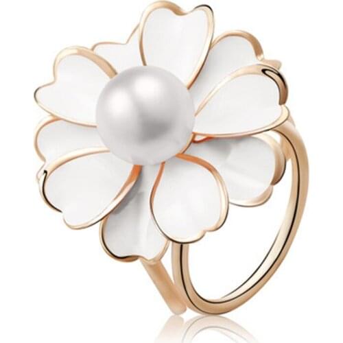 Cute Girls Gold Color Enamel Pink Flower Pearl Scarf Buckle For Women Silk Shawl Scarves Fastener Ring Female Jewelry Party Gift