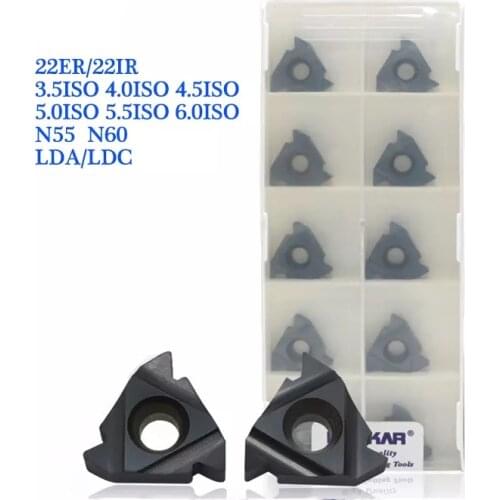 10PCS 22ER 22IR 3.5ISO 4.0ISO 4.5ISO 5.0ISO 5.5ISO 6.0ISO N55 N60 LDA LDC Carbide Insert CNC Lathe Thread turning Cutter Tool