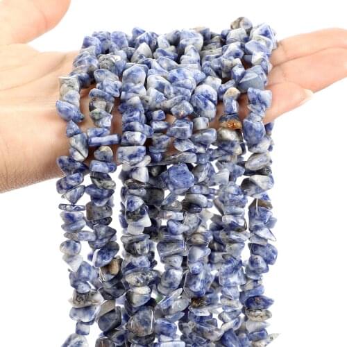 Natural White Dot Blue Stone Irregular Shape Freeform Chip Beads Loose Spacer Beads For Jewelry Making DIY Bracelets 3-5-8 mm