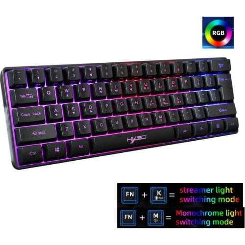 Keyboard New HXSJ 61 Key Game Film Keyboard RGB Light Mini Keyboards Multiple Shortcut Key Combinations