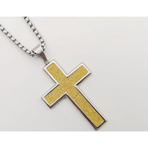2019 New arrival 2 tone stainless steel cross pendant necklace Christian simple cross design necklace religious jewelry cross