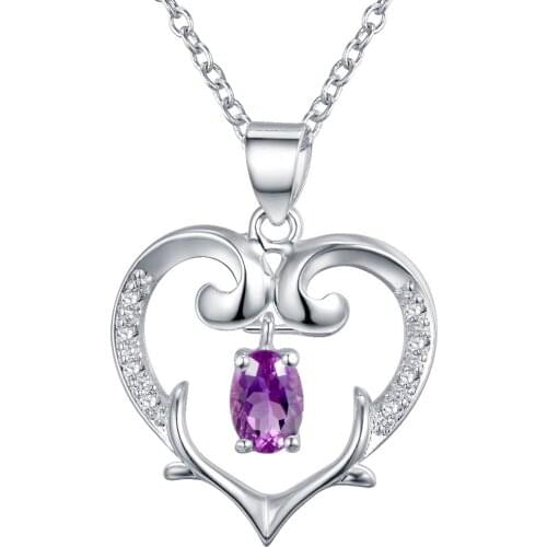 Wholesale Silver Plated Charm Jewelrys Necklace,free Shipping Fashion Fashion Jewelry Pendant Heart Inlaid Purple Stone AN333