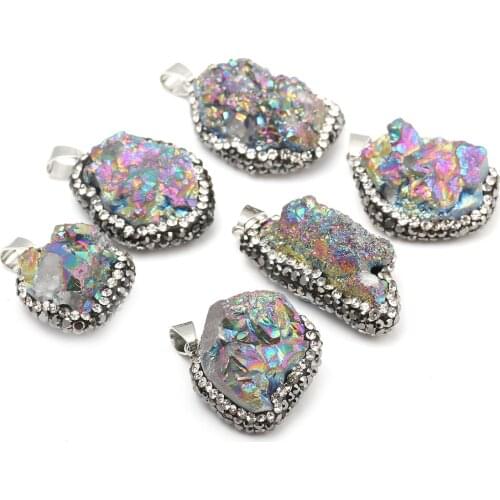 Natural Stone Agates Pendants with Crystal Necklace Pendant for Jewelry Making Diy necklace accessories