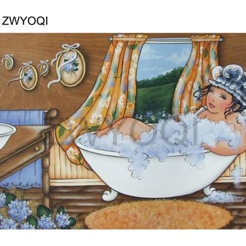 Full Round Diamond painting Bathtub shower cap Full Square Diamond mosaic Take a bath 5DDIY Diamond embroidery Cross stitch girl