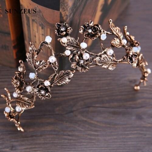 Baroque Bridal Crown Vinatge Metal Leaves Flowers Wedding Tiara Marriage Accessory SQ0274
