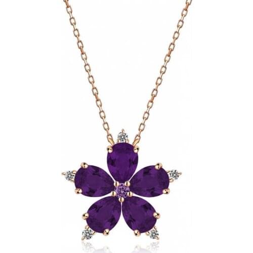 Tevuli 925 Sterling Silver Purple Camellia Flower Necklace