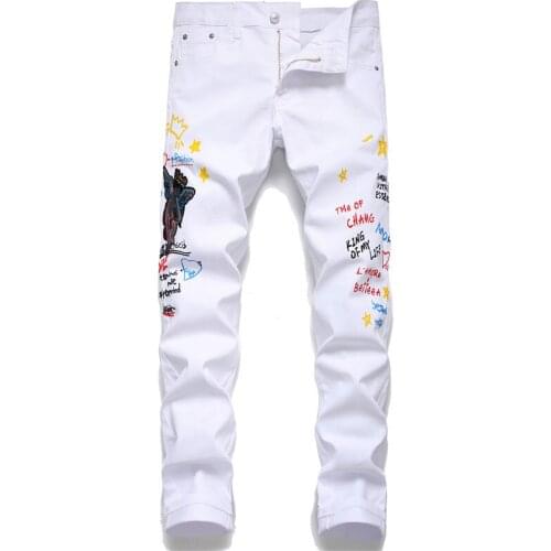 Streetwear MenS Jeans White Pants Slim Denim Trousers Biker High Quality Male Straight Casual Designer Comfortable Advanced