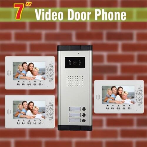 7" Apartment Video Door Phone Intercom System Apartment Intercom System for 3 unit Apartments Video doorbell Interphone Kit
