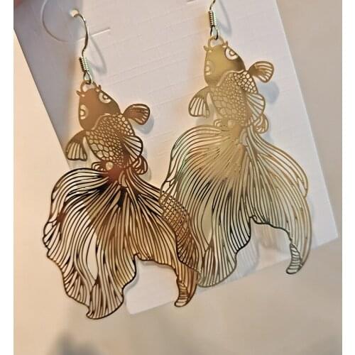 Chinese Style Personality Retro Koi Fish Goldfish Niche Earrings Fishtail Earrings Women