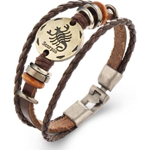 Vintage 12 Constellations Bracelet for women Fashion Jewelry Leather Bracelet Men Zodiac Signs Punk Bracelet charm lovers