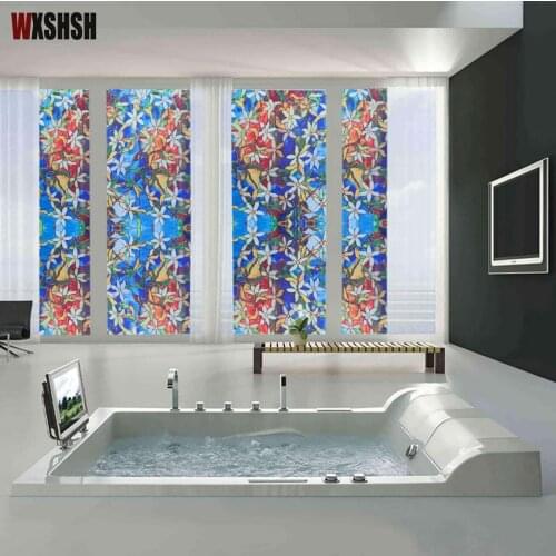 Stained Flower Glass Film Static Cling Heat-Proof Privacy Protection Sun-Blocking Reusable Removable Window Door Table Decor