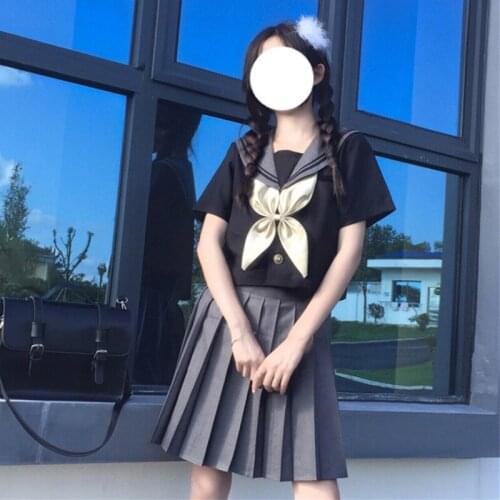 Japanese College JK Uniform Sailor Suit Sailor Collar Short-Sleeved Top + High Waist Pleated Skirt Suit japanese school uniform