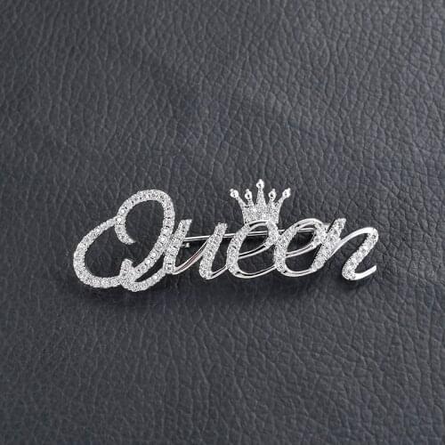 Handmade Blingbling Jewelry Rhinestone Brooch "QUEEN " Word Pin Gift to Lady Luxury Crystal Lapel Pin for Women broche female
