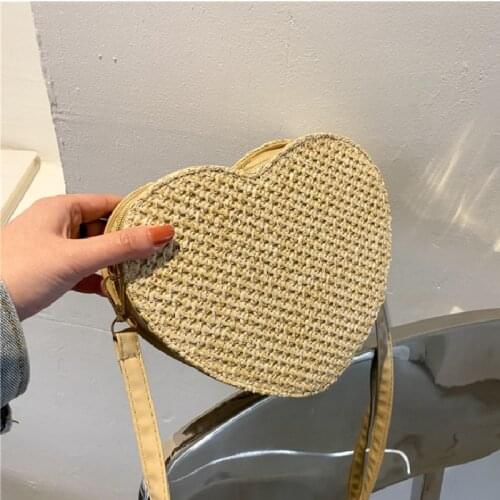 Female Crossbody Bag Summer Fashion Straw Bags For Women New Design Solid Color Heart-shaped Weave Messenger Bag Сумка Женская