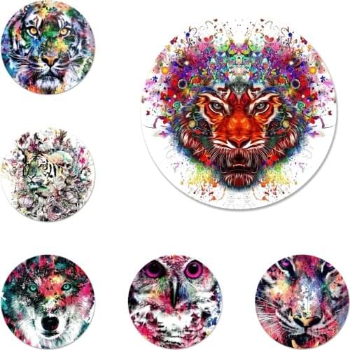 Animals Flowers Tiger Lion Owl Deer Painting Art Icons Pins Badge Decoration Brooches Metal Badges For Backpack Decoration 58mm