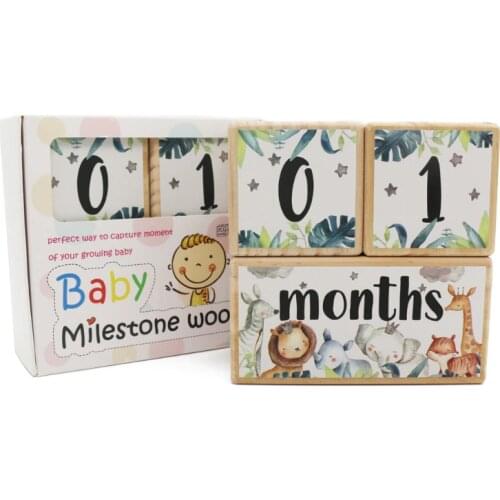 1 Set Baby Milestone Memorial Monthly Wooden Block Photography Month Sticke Newborn Commemorative Age Card Photo Accessories