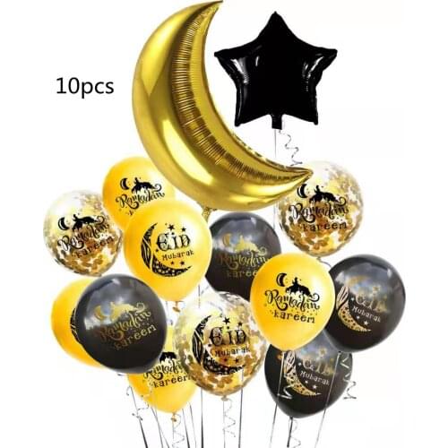 10pcs 12 inch ELD MUBARAK Eid Mubarak Black Gold Latex Balloon Middle East Festival Decoration Balloon