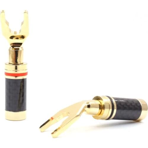 10 pcs Hi-End HiFi 24K Gold Plated Spade Plug Speaker Cable Wire Connector