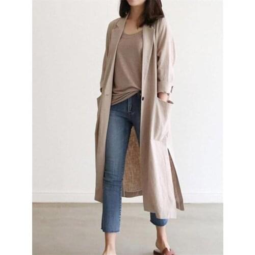 2020 Spring and Autumn Suit Windbreaker Thin Lady Long Cotton and Linen Blazer Korean Lazy Wind New Linen Sunscreen Jacket K767