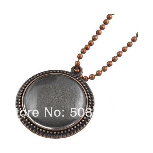 30sets Antique Copper 25mm Pendant Trays With Matching Glass Cabochons and Link or Ball Chains Choice of Colors