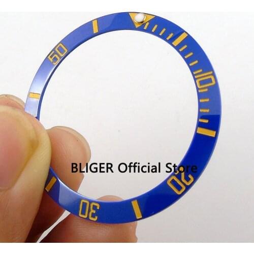 38mm Watch Ceramic Bezel Insert Blue With Golden Marks Fit 40mm Automatic SUB Case