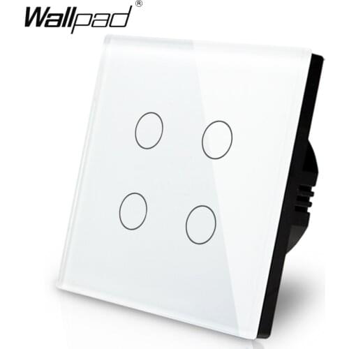 4 Gang Touch Wallpad Luxury Touch Crystal Glass 4 Gang 1 Way UK Standard White Touch Sensor Light Switch Panel