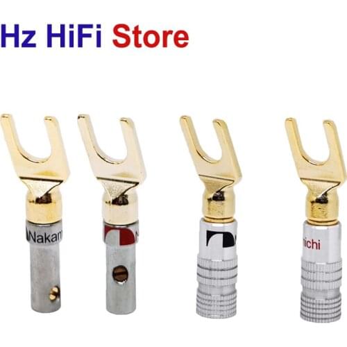 8PCS 24K Gold Plated Nakamichi DIY HIFI U Y Spade Speaker Plug Audio Screw Fork Connector for Binding Post Banana Jack Adapter