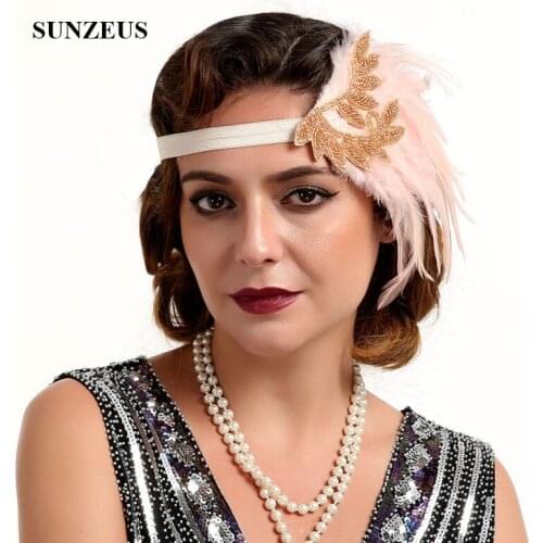 Shiny Beaded Decorative Bridal Headband Feathers Women Fanscinators Headwear Night Cocktail Party Hair Accessories BQ005