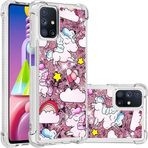 Glitter Sequin Liquid Quicksand Shockproof Phone Case For Samsung Galaxy M51 Air Cushion Reinforced Corners Cover