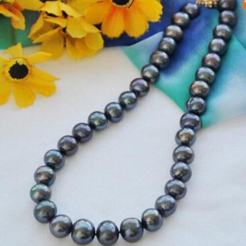 Big 13mm black round Freshwater cultured pearl necklace 17inch>Factory Wholesale price Women Giftword Jewelry