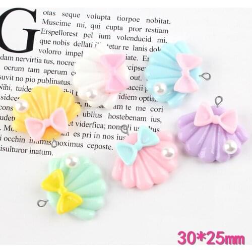 10pcs 30*25mm DIY resin pearl bead bowknot shell charms pendants flatback cabochon kawaii jewelry making materials accessories