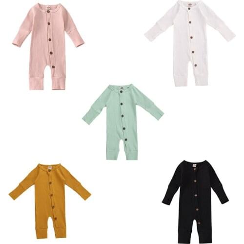 Cathery Newborn Baby Boy Girl Clothes Romper Solid Plain Side Snap Button Jumpsuit Pajamas 1 Piece Outfit Childrens Clothing
