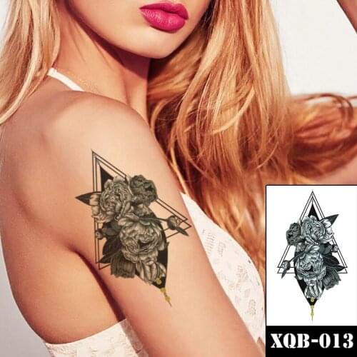 Geometric Triangle Rose Flowers Waterproof Temporary Tattoo Sticker Yellow Beads Fake Tattoos Flash Tatoo Arm Body Art for Women