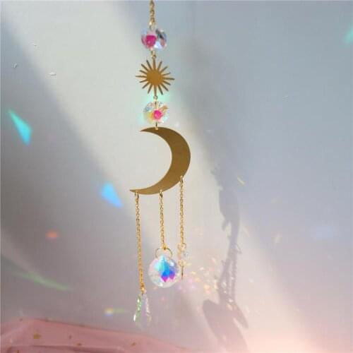 Crystal Windchimes Star Moon Pendant Handmade Sun Light Catcher Garden Window Wedding Curtain Chandelier Home Decor Wind Chime