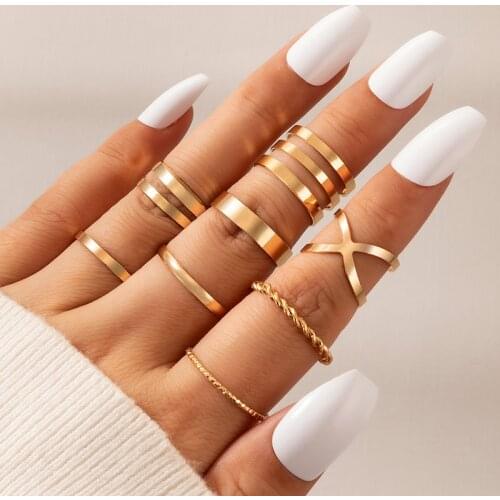 Tocona 8Pcs /set Fashion Gold Silver Color Rings for Women Girl Multi layer Geometric Ring Set Party Jewelry Gift кольцо 10287