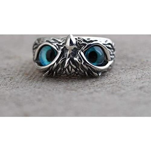 Blue Eyes Owl Ring For Women Girl Man Couple Vintage Gothic Animal Open Adjustable Ring Statement Rings Jewelry Gift