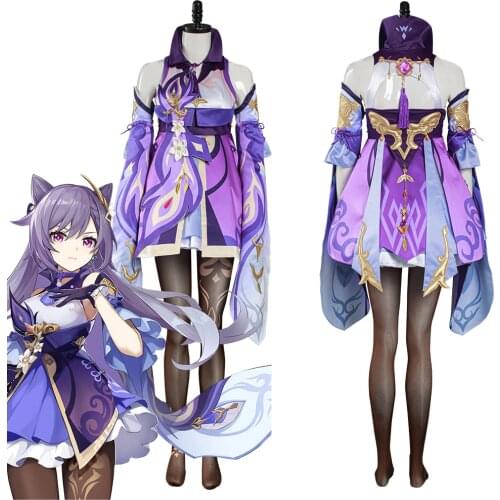 Game Genshin Impact Keqing Cosplay Costume Dress Outfits Halloween Carnival Suit