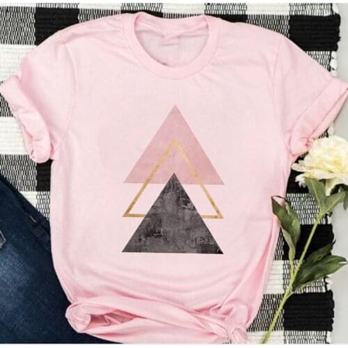 Beautiful Geometry Printed T Shirt Cute Short Sleeve Anime Tshirt Female Tshirts Women 90s Graphic Pink T-shirt Harajuku Top Tee