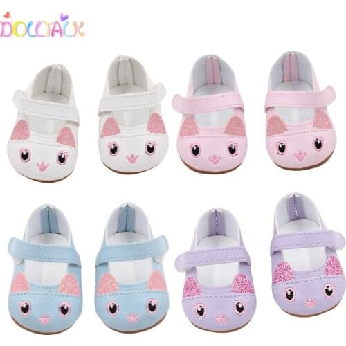 Doll Talk Cute Rabbit Cartoon Doll Shoes 18 Inch 7 cm american doll shoes Leather Mini Toy Shoes Lovely Pink Girl Shoes for doll