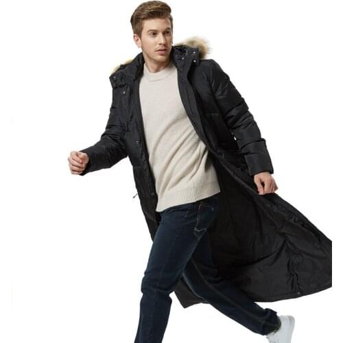 White duck jacket, Korean winter jacket with fox fur collar, mens down coat, warm parka