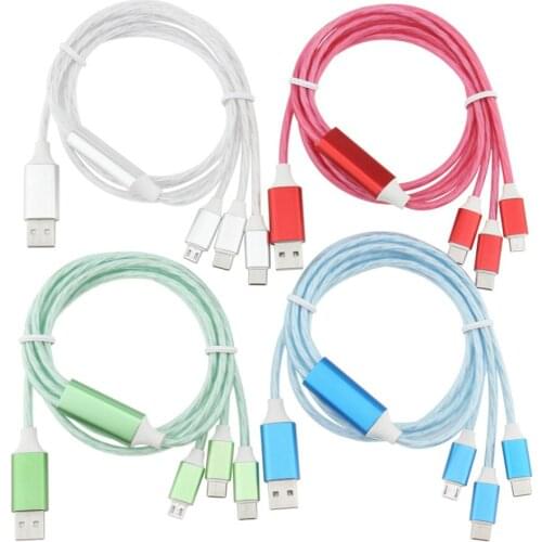 1.2m 3 in 1 Streamer Cable Micro USB Type C 8Pin Charger Charging Wire Cord For iPhone Huawei Xiaomi Samsung S8 S9 Mobile Phone
