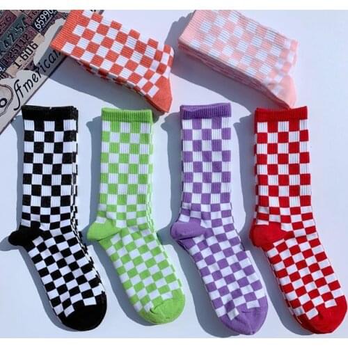 Spring Summer Colorful Combed Cotton Socks Plaid Creative Street Harajuku Fashion Man Original Art Jacquard Student Tide Sock