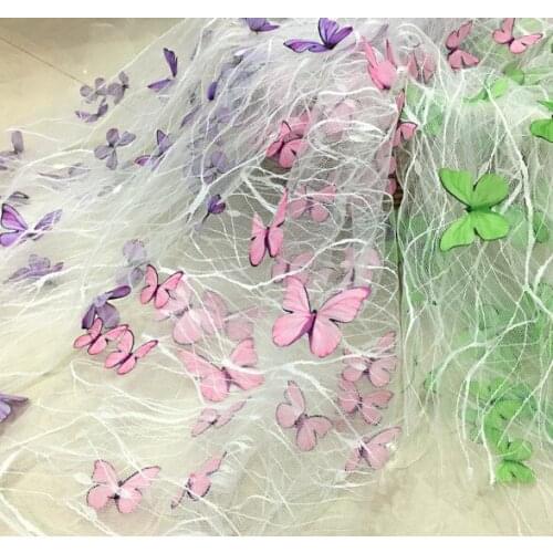 New Soft Mesh Lace Fabric 3D Butterfly Applique Childrens Clothing Dress Fabric Wide 160CM Clothes Accessories