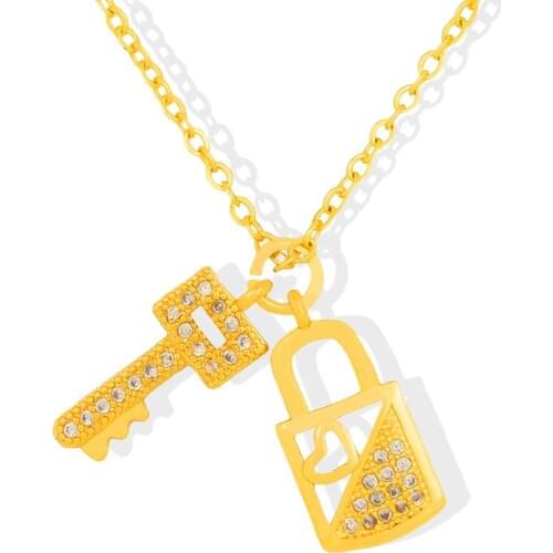Gothic Small Lock Key Angel Pendant Necklace for Men Women Choker Necklace Jewelry Punk Hip Hop Gold Color Mini Padlock Necklace