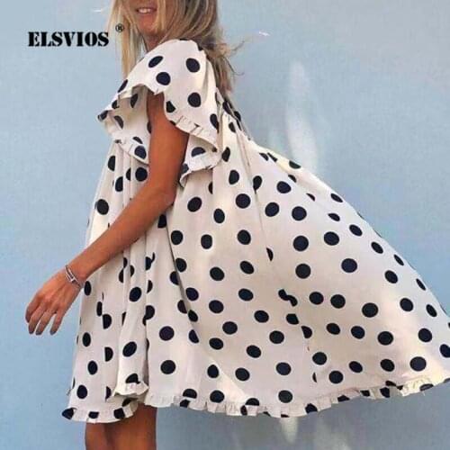 New Women Casual Loose Dress Elegant V-neck Flared Sleeves Dots Leopard Printed A-line Dress Female Spring Summer Dress Vestidos